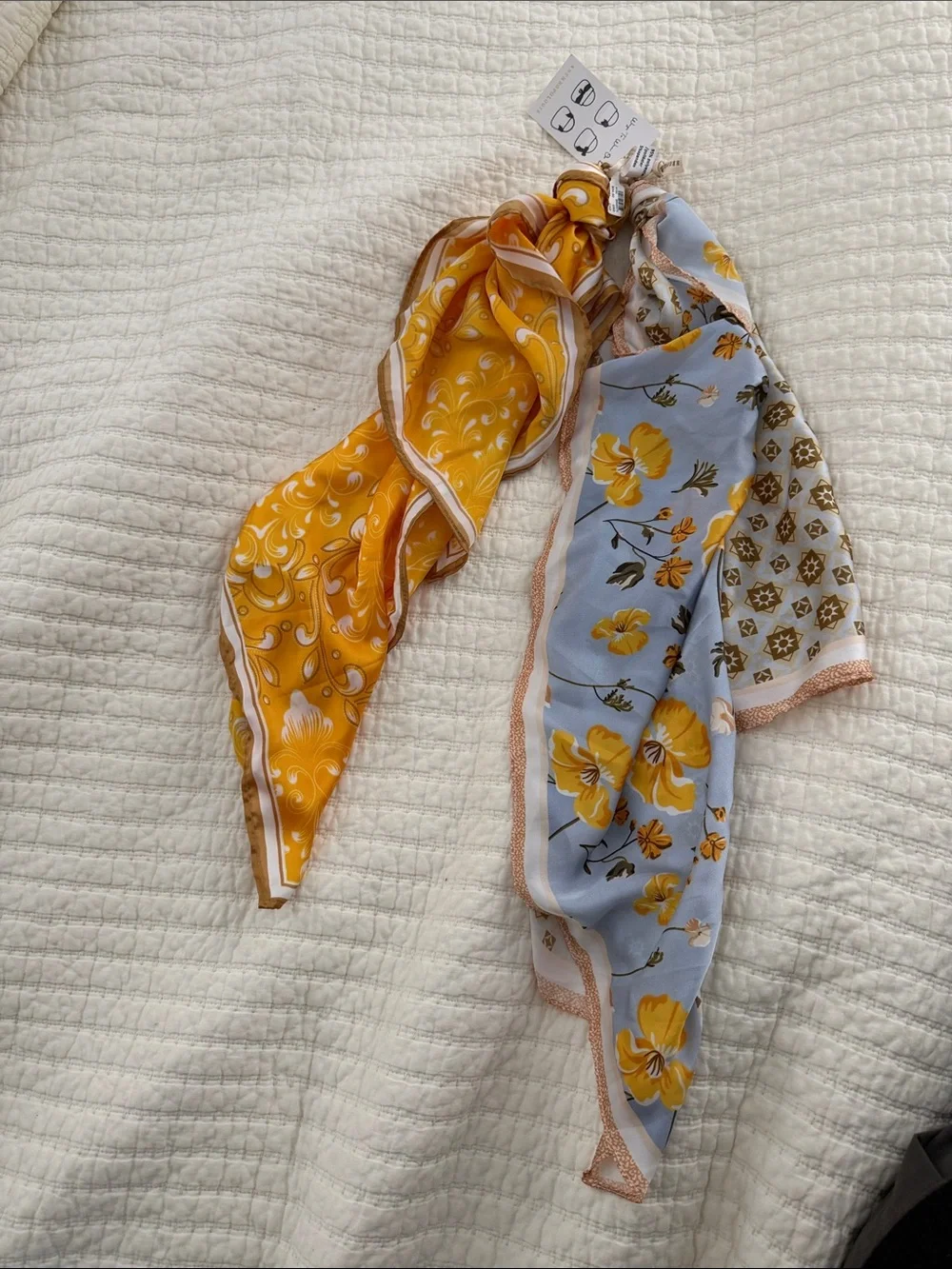 Two Anthropologie Scarfs NWT Yellow and Light Blue Floral Silk Scarf